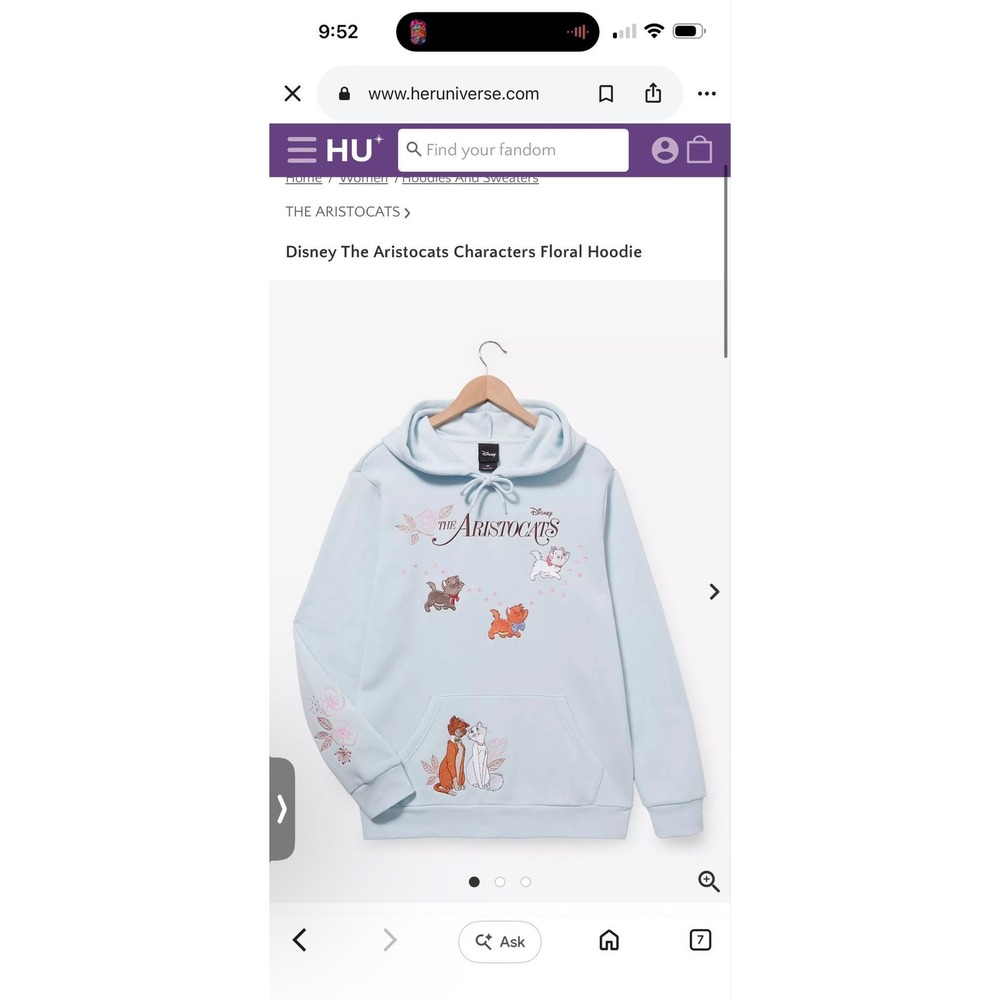 Aristocats Floral Hoodie  Sz.XL